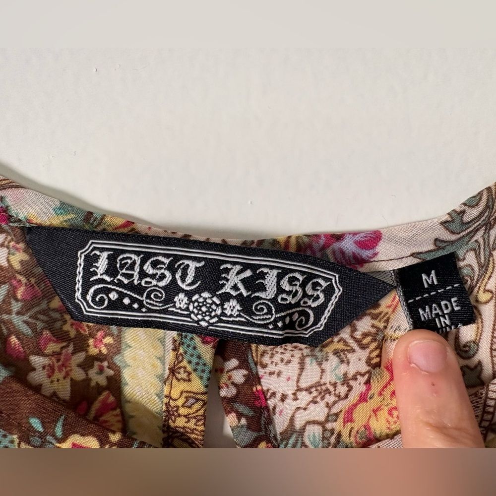 Paisley Chiffon Sheer Flutter Blouse M Ditsy Floral Y2K Boho Festival Cottage - Picture 5 of 12